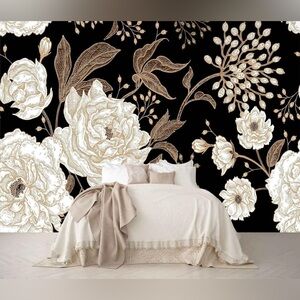 NIB Wall Mural Seamless Peonies and Roses - 195”x120”